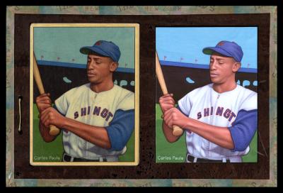 Picture, Helmar Brewing, Helmar This Great Game Card # 144, Carlos Paula, Examining hands on bat, Washington Senators